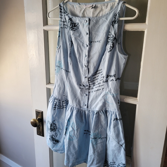 ASOS DESIGN slash neck button down dropped waist mini sundress blue floral Sz 4 - Picture 4 of 13